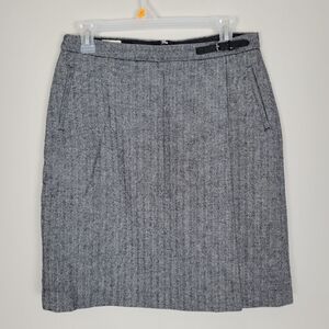 L.L. Bean Faux Wrap Skirt Women Size 6 Black White Herringbone Classic Fit Lined